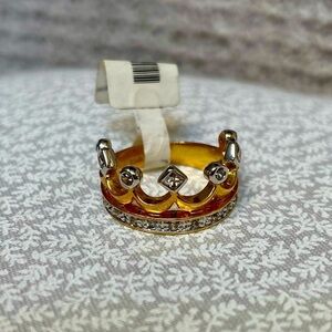 Gold Silver Tone Crown Cubic Zirconia Accented Channel Set Ring